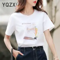 2021年夏の新しい白いTシャツ女性の半袖綿韓国語版プリントTシャツルース女性のTシャツinstide