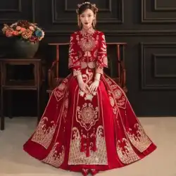 Xiuhe服の花嫁2021年の新しい中国の結婚式のショー薄い大きなサイズのウェディングドレストースト服ドラゴンとフェニックスのガウン女性Xiuhe