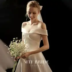 Man Tingfang[KeLuli]サテンの軽いウェディングドレス2022新しいフランスのワンショルダーの小さな気質の花嫁