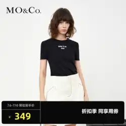 MOCO2022春新商品ヒットカラースローガンリブテクスチャスリム半袖TシャツMBB1TEE020MoAnke
