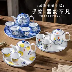 茶セット家庭用ティートレイ一式和風陶磁器飲用茶フィルターハーブティーポット耐熱ティーポット青白磁磁器ティーポット