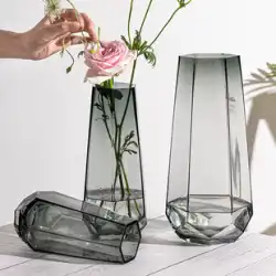 北欧のミニマリストクリエイティブガラス花瓶透明水花瓶花バラユリリビングルーム装飾ネット赤