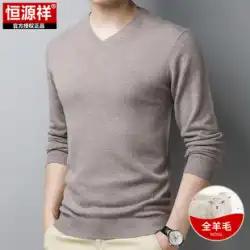 Hengyuanxiang秋冬メンズ薄手のセーターVネックピュアウールセータープルオーバー暖かいニットセーターボトミングシャツ