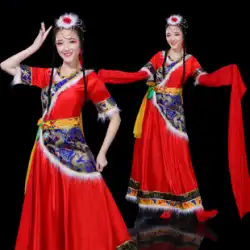 新しいチベットダンスパフォーマンスコスチューム春と夏のフォークダンス大人のチベットローブチベットダンスウォータースリーブパフォーマンスコスチューム女性