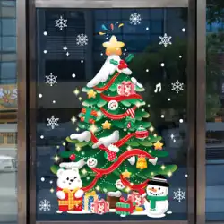 漫画のクリスマスツリーの壁のステッカークリスマスウィンドウのガラスのドアのステッカー両面スノーフレークショップ新年の装飾幼稚園