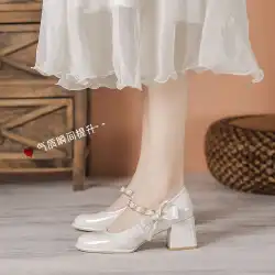 YoushilaiMaryJaneレディースシューズ2022年春夏新作ブリティッシュスタイルの厚手のハイヒールの弓気質の小さな革靴