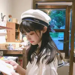 日本のかわいいjkベレー帽女性夏薄片白ネイビーキャップセーラーキャップ黒大学スタイルの制服帽子