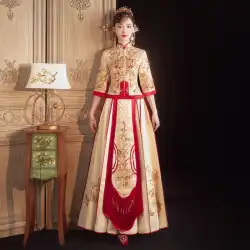 Xiuhe服シャンパンカラー2022新しい小さな中国のブライダル服トースト結婚式の服のウェディングドレスネットレッド
