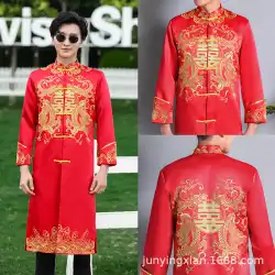 Xiuhe服男性の新郎中国の結婚式の服2022新しい夏の中程度の長さの中国風ワンピース