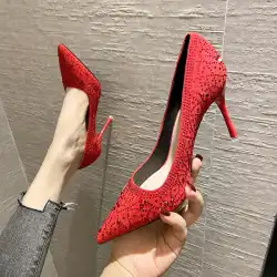 99812結婚式の靴女性2022新しい中国風の赤い結婚式の靴クリスタルハイヒールのスティレットXiuheドレスブライダルシューズ