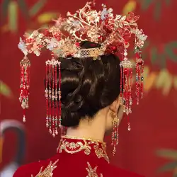 Xiuheヘッドドレス2021新しい花嫁Xiuhe服の結婚式中国の雰囲気のある王冠フェニックス王冠赤い王冠の髪のアクセサリー女性