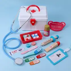 ヴォールティング馬の子供の医者のおもちゃセット男性の遊びの家の女の子の注射木製シミュレーション薬箱聴診器