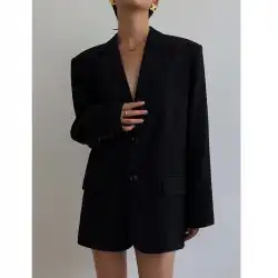 ネット赤黒スーツジャケット女性2022年春秋新韓国版ルーズレトロカジュアルスリムスモールスーツタイド