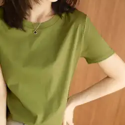 新しい80ピュアマーセル加工コットン半袖Tシャツ女性の夏のルーズ両面ラウンドネックVネックTシャツショートホワイト卸売