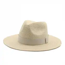 国境を越えた売れ筋麦わら帽子女性の黒帯夏パナマ帽子フラットつば屋外ビーチアマゾン売れ筋麦わら帽子