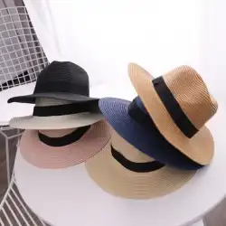 国境を越えたスクエアバックルパナマ英国の麦わら帽子女性の創造的な春のレジャーシェーディングビーチ休暇大きなつばの太陽の帽子