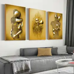 金と銀の金属フィギュアキャンバス絵画ロマンチックな抽象的なポスタープリントモダンなインテリア絵画の装飾