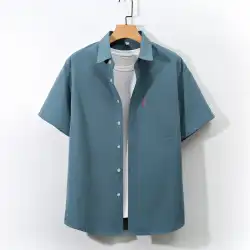 2022年新作メンズカジュアル半袖シャツ日本無地シンプルルーズラージサイズユースシャツメンズ卸売