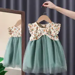 女の子の夏のドレス2022新しい赤ちゃんの薄いスカートシフォン小さな女の子洋風フローラルプリンセススカート