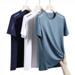 アイスシルクTシャツメンズサマー新しい高弾性、通気性、速乾性、半袖、トレンディな若者の共感シャツ、国境を越えたメーカーの卸売