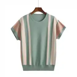 Wechatライブグループ購入母服老婦人夏ルーズニット気質通勤半袖ラウンドネックボトミングシャツ