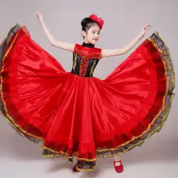シックスワン子供用スペインダンススカートオープニングダンスビッグスイングスカートパフォーマンスコスチューム学生ダンススカートレッドパフォーマンスコスチューム