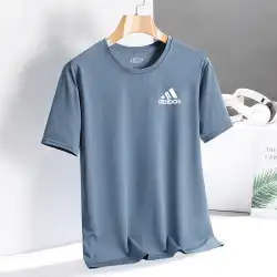 メンズアイスシルク速乾性Tシャツ夏の通気性半袖トップルーズスポーツラウンドネックトレンド半袖Tシャツロゴ入り