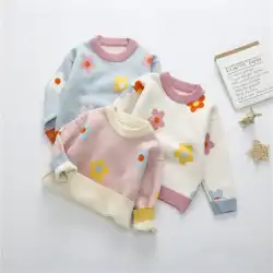 秋冬の子供用ぬいぐるみセーターガールベビーフラワー厚手のプルオーバーニットボトミングシャツマイクロビジネス世代