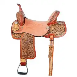乗馬用品牛革サドル手作りレザーカービング唐草印刷サドルサイズショートアクセサリー乗馬サドル機器