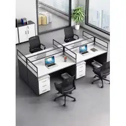 ワークステーションデスクシンプルでモダンな4人用従業員カードシートオフィステーブルと椅子の組み合わせコンピューター画面カード位置4