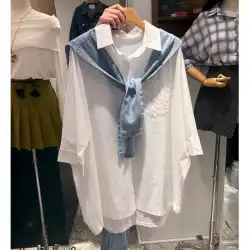 韓国東大門女子大学スタイルショール半袖シャツ2022夏新韓国版ルーズシャツトップ