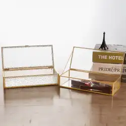 シンプルなレトロゴールドエッジガラスジュエリーボックスヨーロッパのジュエリー収納ボックスウェディングギフトディスプレイ装飾品消磁ボックス
