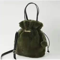 日本の雑誌付録バッグアーミーグリーンぬいぐるみベルベット秋冬巾着口ハンドバッグショルダーバッグメッセンジャーバッグ