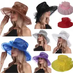 メッシュの女性用帽子ヨーロッパとアメリカの夏の新しいオーガンザのつばの大きな日よけ帽折りたたみ式の抗紫外線ビーチ帽子