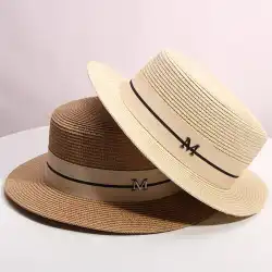 新しい麦わら帽子女性の夏のフラットシルクハット海辺の休暇ビーチ帽子ネット赤と同じ麦わら帽子野生の帽子