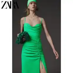 ZARAの新しいTRF女性用プリーツ装飾ミディサスペンダードレス2444636513