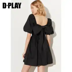 DPLAY2022夏の新しいフレンチコートスタイルのバブルランタンスリーブピンチプリーツバックボウリトルブラックドレス