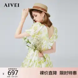 AIVEIはアイビー2022夏の新しい女の子フレンチスタイルのスクエアカラープリントドレスN036S080を祝福します