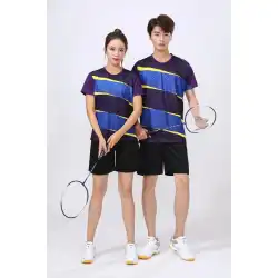 新しいバドミントン服男性用および女性用半袖スーツスポーツウェア速乾性通気性テニス服卓球競技用服