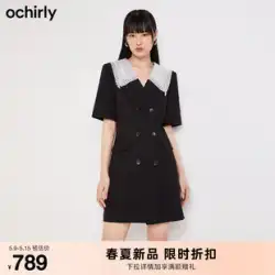 ochirlyOshili2022新しい夏のドレス刺繍レース人形の襟ボタン付き半袖ドレス女性小