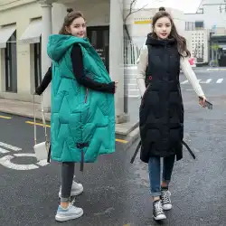 AliExpressのダウンジャケットロングベスト女性の秋と冬の新しいファッションフード付き韓国版カジュアルベストベストジャケット