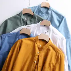 2020年春秋新作メンズシャツコットンオックスフォード織りアンチリンクルカジュアルスタンドカラー男性用長袖シャツ