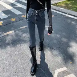 ハイウエストスキニージーンズ女性の2022年春秋新作スタイルの薄くてタイトフィットのデザインブラックスリムフィットストレッチパンツ