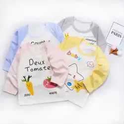 2022年春秋子供用カラーブロッキングラウンドネックトップトレンディな男性と女性のベビーラグランTシャツ幼児長袖ボトミングシャツ