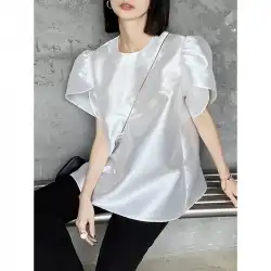 GRACETINAHOO2022夏の新しい女性のミニマリストデザインマーセル化されたシルエットフリルフライングスリーブシャツ