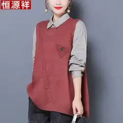 Hengyuanxiangニットベスト女性の春と秋のセーターベストベスト女性のルーズベスト長袖シャツスーツ