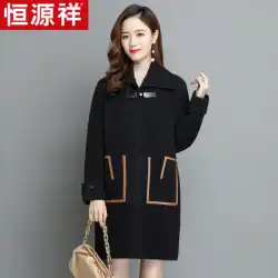 新しい女性の黒の韓国語バージョンルーズで薄い両面ミドル丈コートラペル気質スーツ襟ウールコート