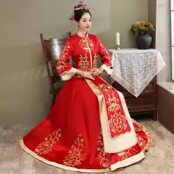Xiuhe服2021新しい中国スタイルのブライダル服女性の結婚式の高級ウェディングドレス痩身のウェディングドレスショー着物Xiuhe冬