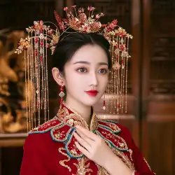 Xiuhe頭飾り花嫁2021新しいシンプルで寛大なフェニックスクラウンロングタッセル古代の衣装中国の結婚式のヘアアクセサリーXiuhe服
