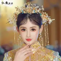 Xiuhe服の頭飾り花嫁中国の古代の衣装の結婚式のスーツゴールデンバタフライフェニックスクラウン2021新しいXiuheヘアアクセサリー